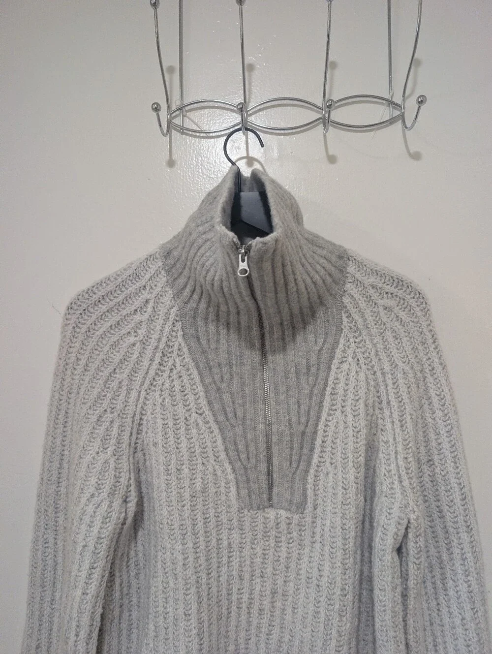 Everlane Grey Luxe Teddy Wool Oversized Half Zip Knit Sweater - Picture 6 of 16